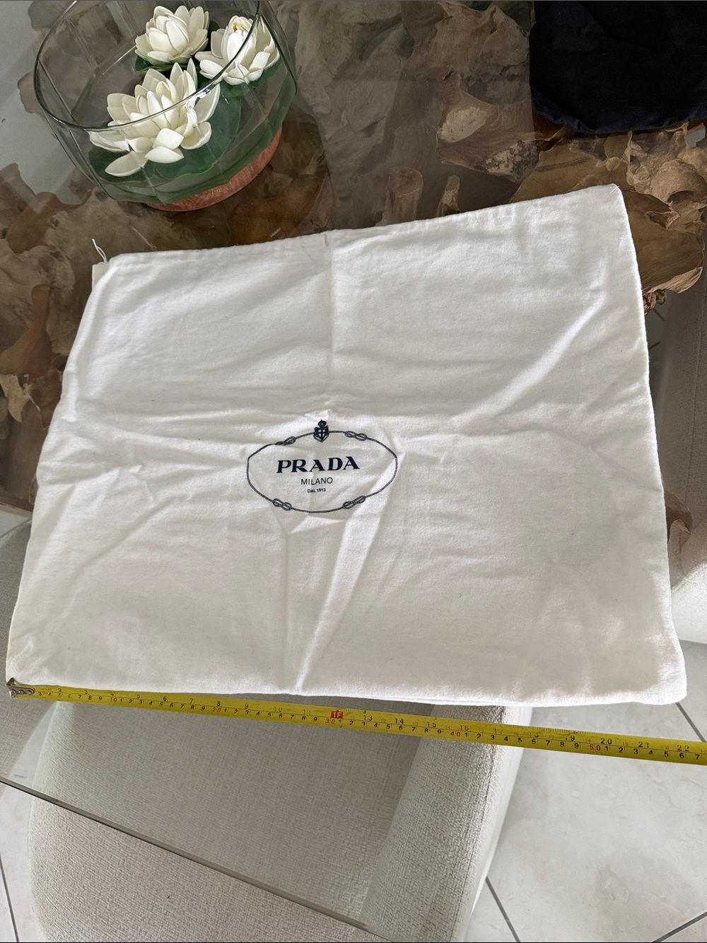 Prada White Dust Bag with Navy Logo - Luxury Accessory Storage